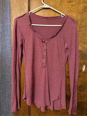 Free People Long-Sleeve Henley Top in Mauve